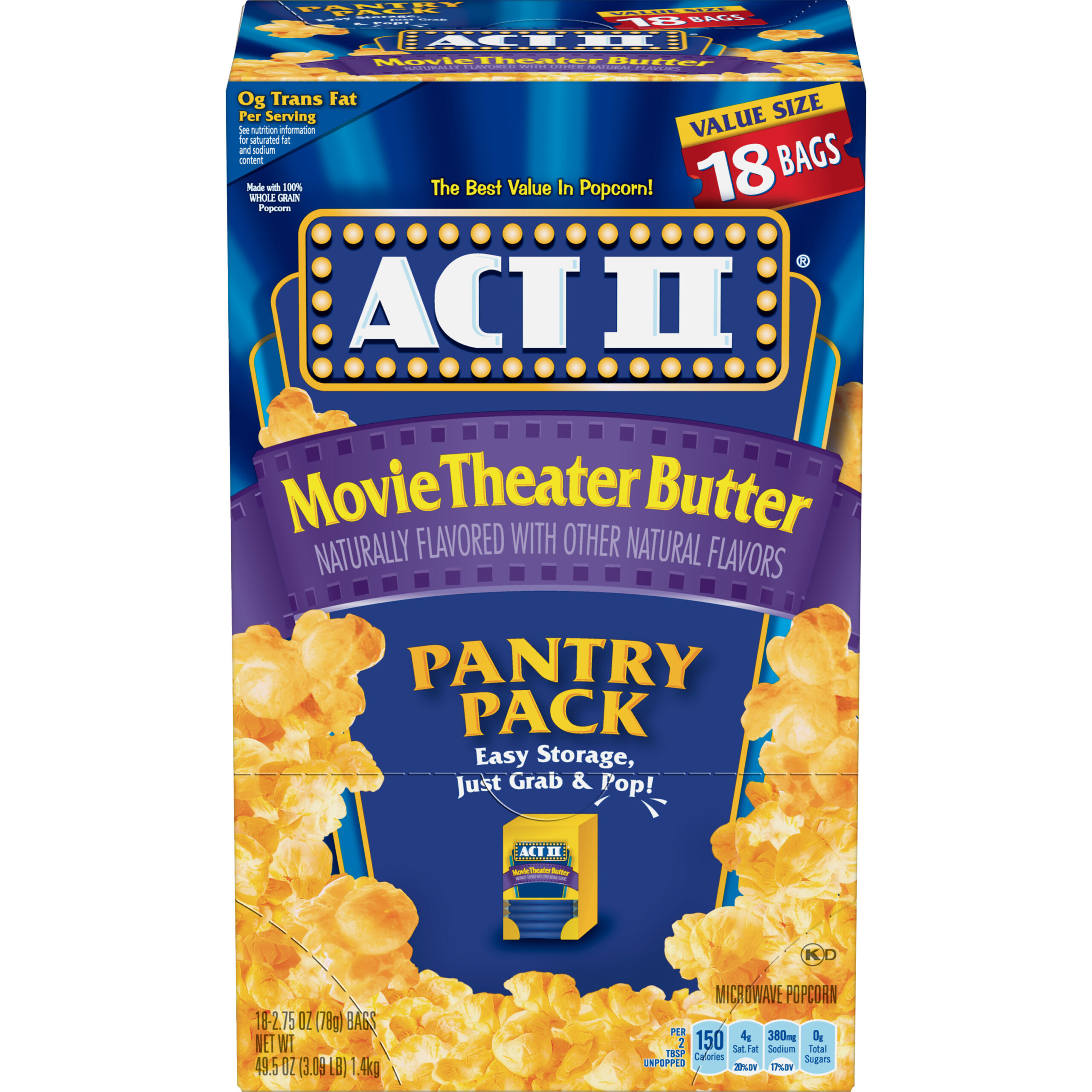 Act II Butter Microwave Popcorn Butter Popcorn 2.75 oz, 18 Ct – Koshco